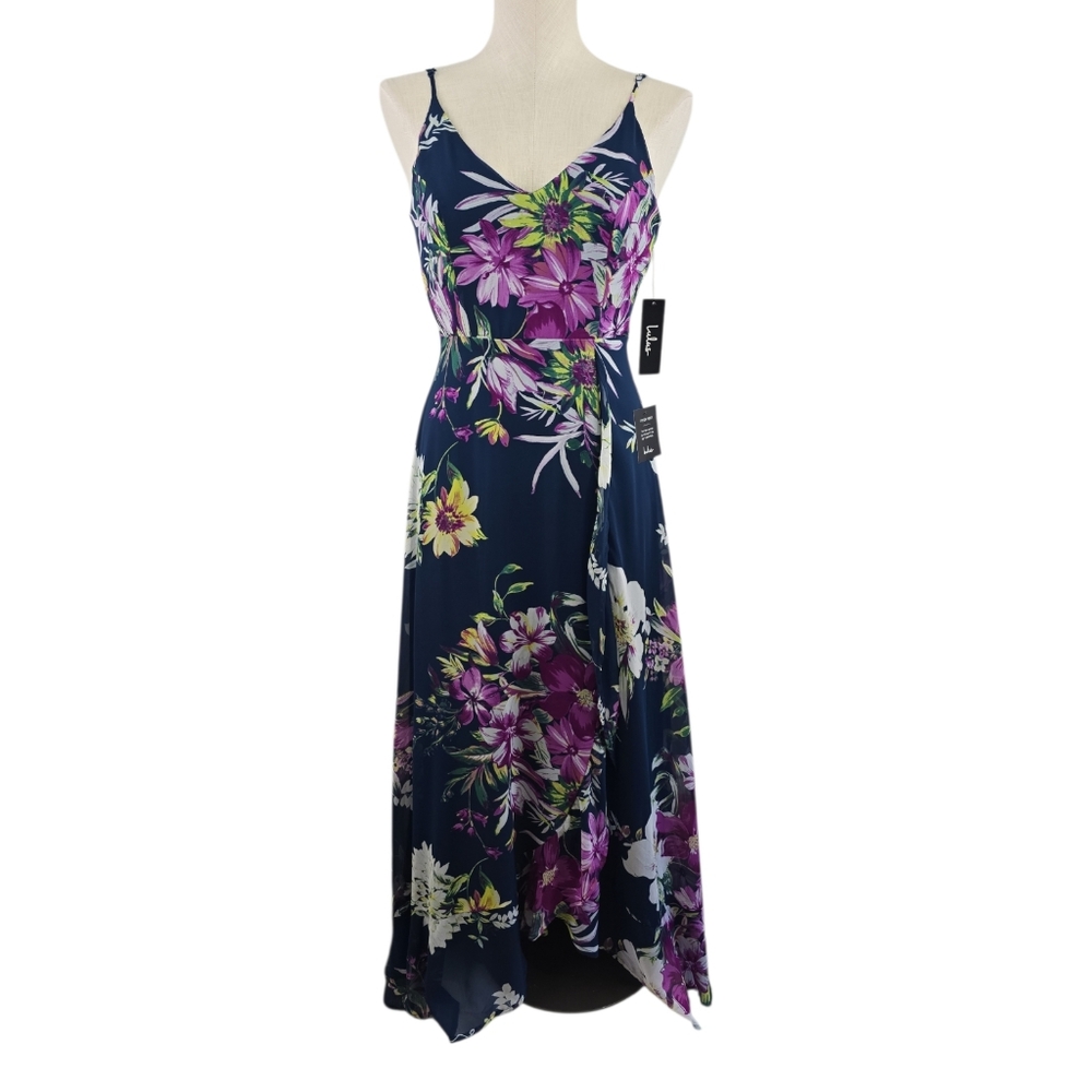 Lulu’s Floral V Neck Cottagecore Bridesmaid Small Spaghetti Strap Formal Dress